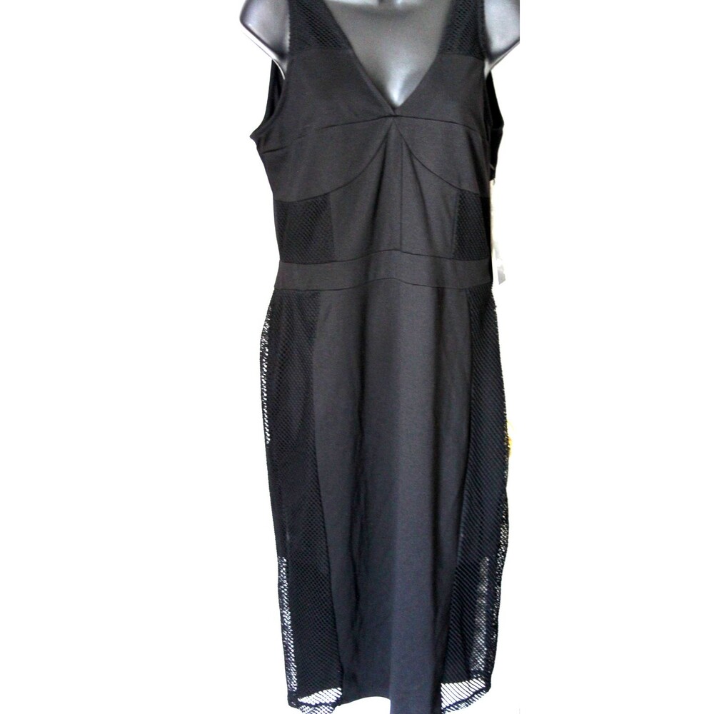 Kardashian Kollection Black BodyCon Tank Dress Mesh Sides L Women Flaw LBD